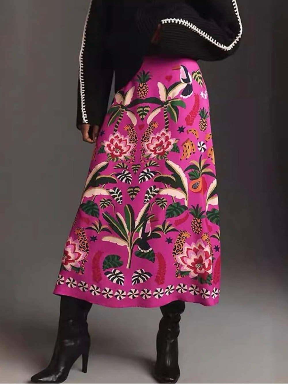 Vibrant Hot Pink Tropical Print Maxi Skirt (Brand New without tag)